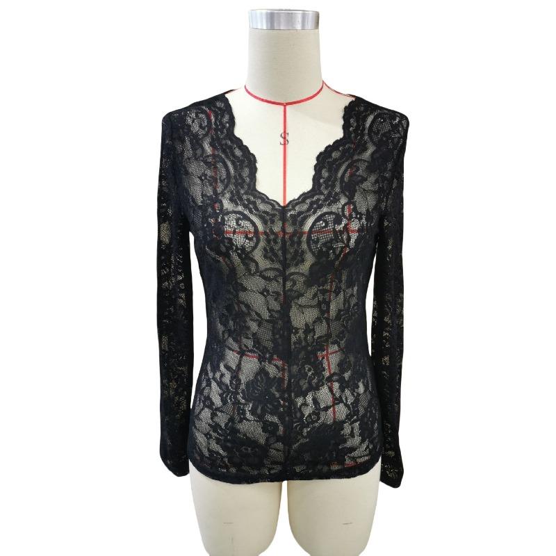 Podzimní zimní tričko Sexy jednovrstvá květinová krajka Dekorace ve tvaru vějíře Základna Malá košile Top Dámské