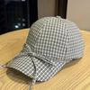 Niche design plaid bow cap female retro fashionable black and white small grid college style baseball hat