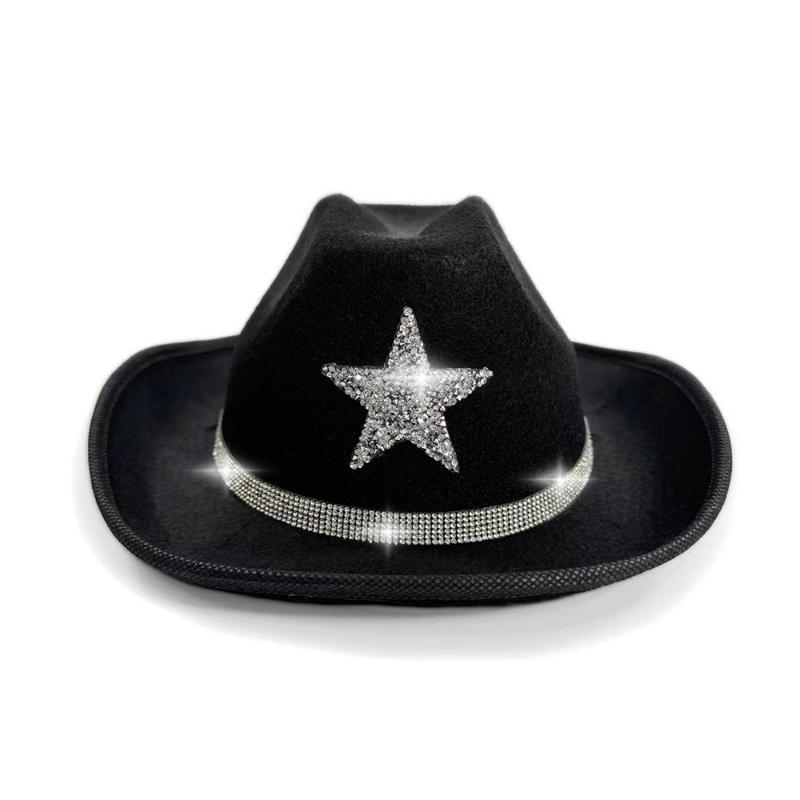 Kid'S Western Hat Festive Rhinestone Pentagram Cowboy Hat Children'S Cowboy Hat For Dress-Up Party Festival Western Themed