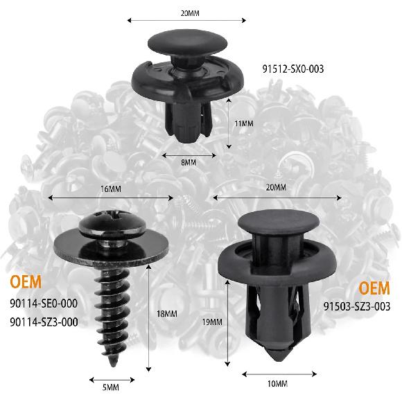 Xislet 120Pcs 10Mm Bumper Fender Clips 91503-SZ3-003 With Splash Shield Screws 90114-SE0-000 Compatible With Honda Acura Accord Civic Plastic Rivet