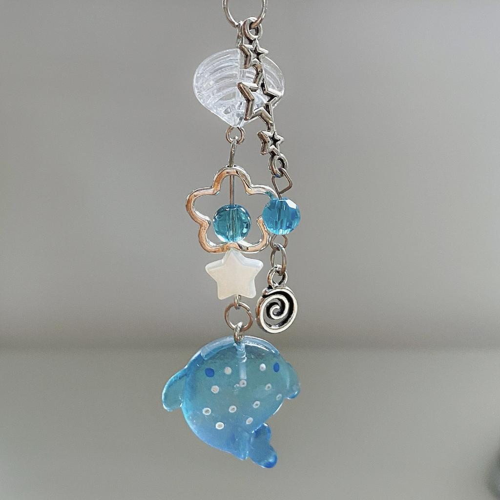 S 1 Piece 3D Ocean Fish Beaded Mobile Phone Charms Cute Keychains Lanyard Backpack Decoration Smartphone Accessory