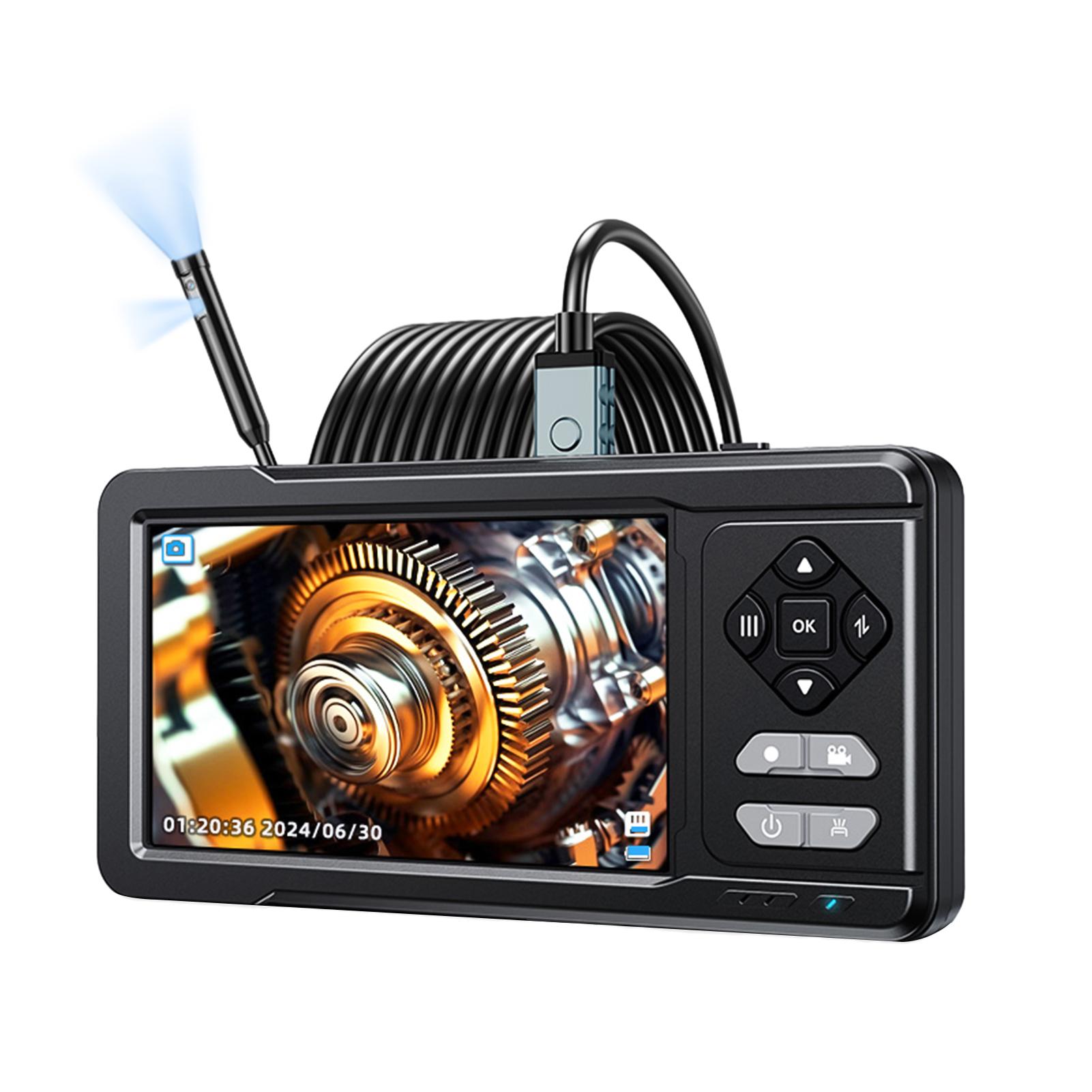 

Камера для осмотра канализации 1080P с двойным объективом, 5-дюймовым IPS-экраном, бороскопом и светодиодной камерой чёрный