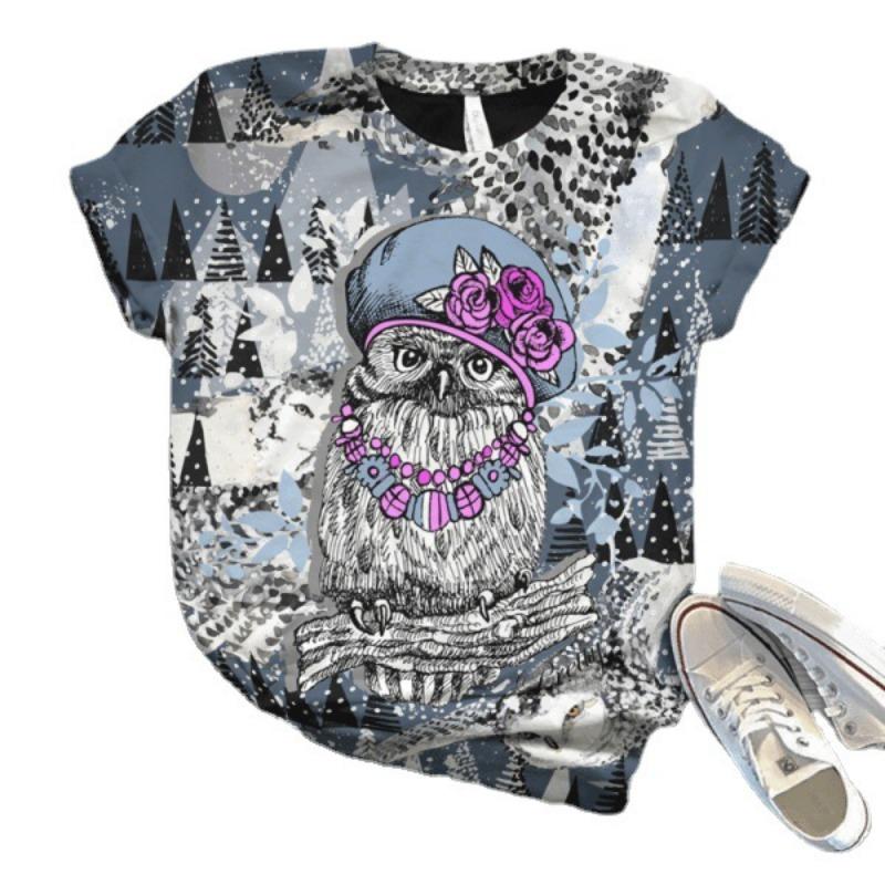 

Женская мода Принт Короткий рукав Круглый вырез Пуловер Летняя женская футболка Цвет Бабочка Футболка 6XL