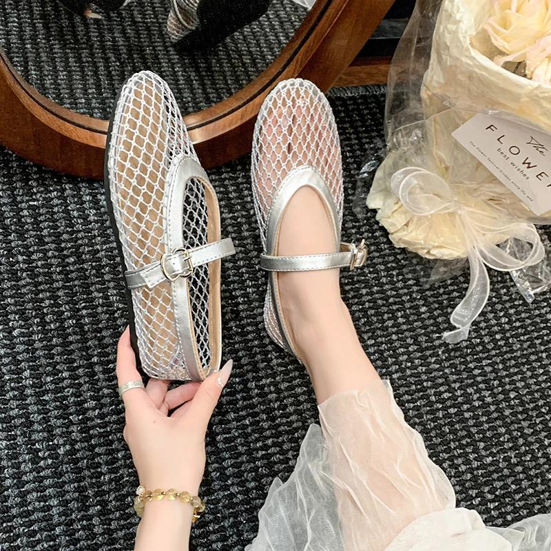 Women Sandals New Flat Soft Soled Mary Jane Shoes for Women Mesh Breathable Versatile Sandals Women Sandalias De Mujer