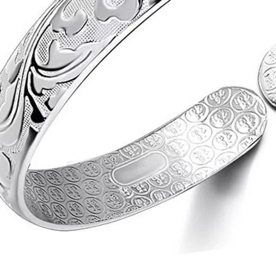 Lady Opening Bracelet Adjustable Circumference Floral Emboss Smooth Polished Wide Wrist Jewelry for Vacation Work Daily Wear