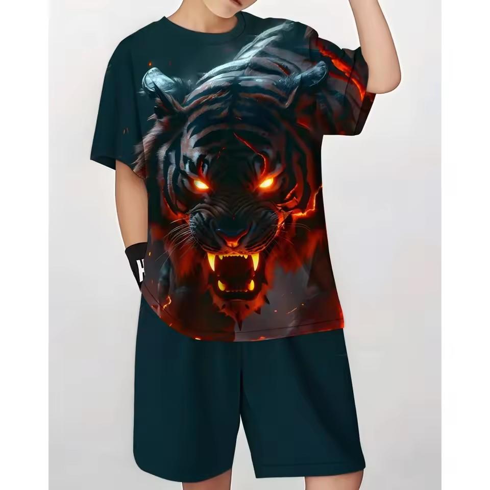 Summer men's T-shirt set, men's clothing T-shirt set, retro street style loose T-shirt short sleeved and shorts set, lightweight
