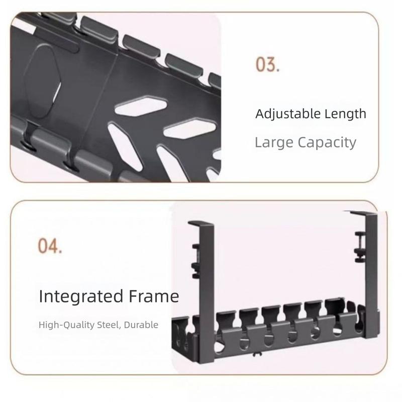 Extendable Under Desk Cable Management Tray Sturdy No Drilling Cord Hider Raceway Space Saving Wire Organizer Cable Tray