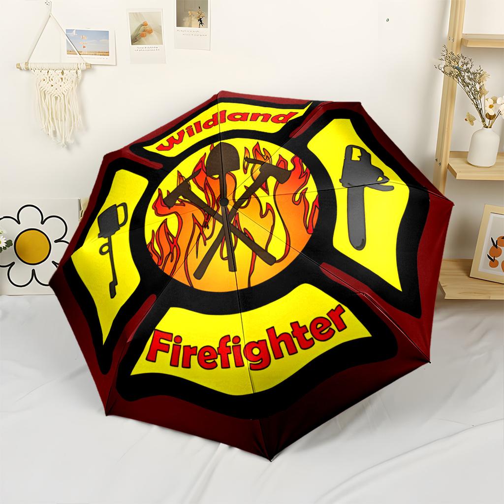 Firefighter Courage Honor Portable Automatic Umbrella Compact 8-Rib Lightweight Sturdy Construction for Outdoor Daily Use Compact Folding Umbrella