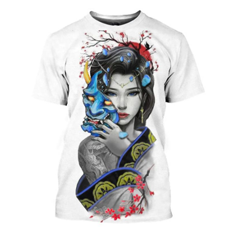 Japanese Geisha 3d Printed T-shirt For Men Harajuku Short Sleeves O-neck Tee Shirts Ethnic Style Street Casual Oversized Tees