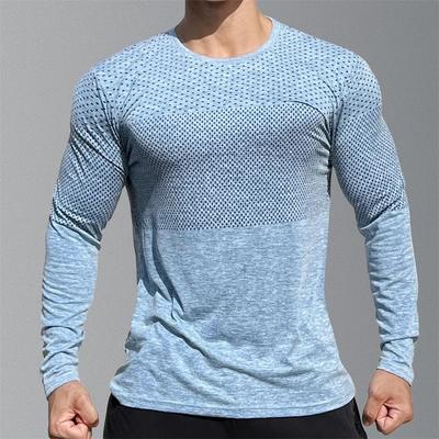 Mens Sport Long Sleeve Tops Quick Dry Fitness T-shirts Bodybuilding Gym Tees Casual Skinny Elastic Breathability Sportswear