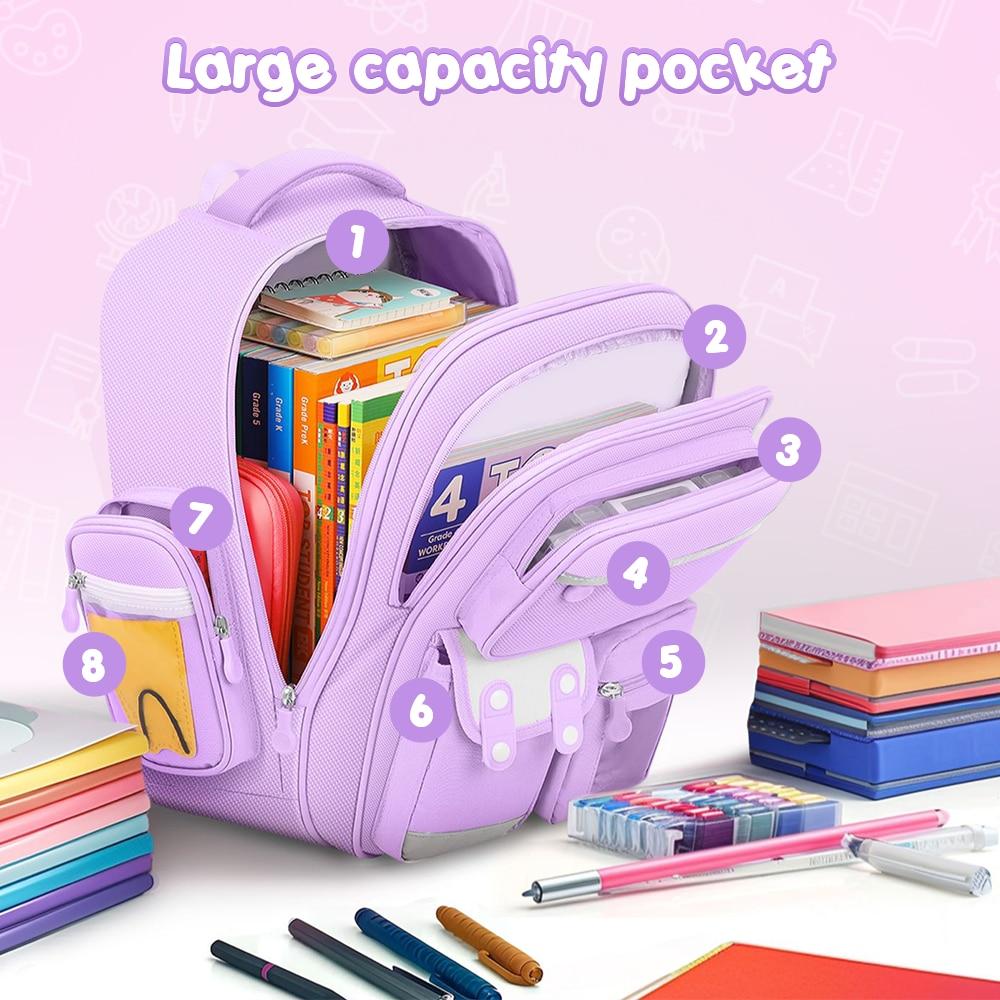 EZGETOP Schulrucksack Wasserdicht 43x32x17cm Großes Fassungsvermögen Mehrere Fächer Lila
