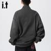 Izzue Men's American Retro Oversized Half-Zip Mock Neck Sweatshirt