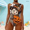 Women Plus Size One Piece Swimsuit High Round Neck Sleeveless Sloth Moon Printed