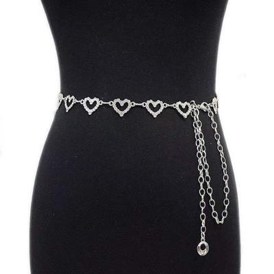 Fashion Rhinestone Heart Waist Chain for Women Girls Adjustable Body Belt Belly Body Jewelry Tassel Design for Dresses Jeans
