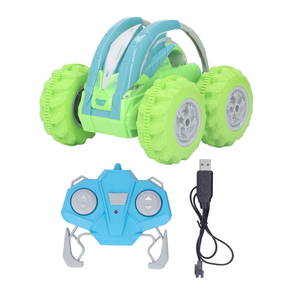 Remote Control Car Toy 2.4G Rechargeable Stunt Car with Rubber Tire for Kids Children Green