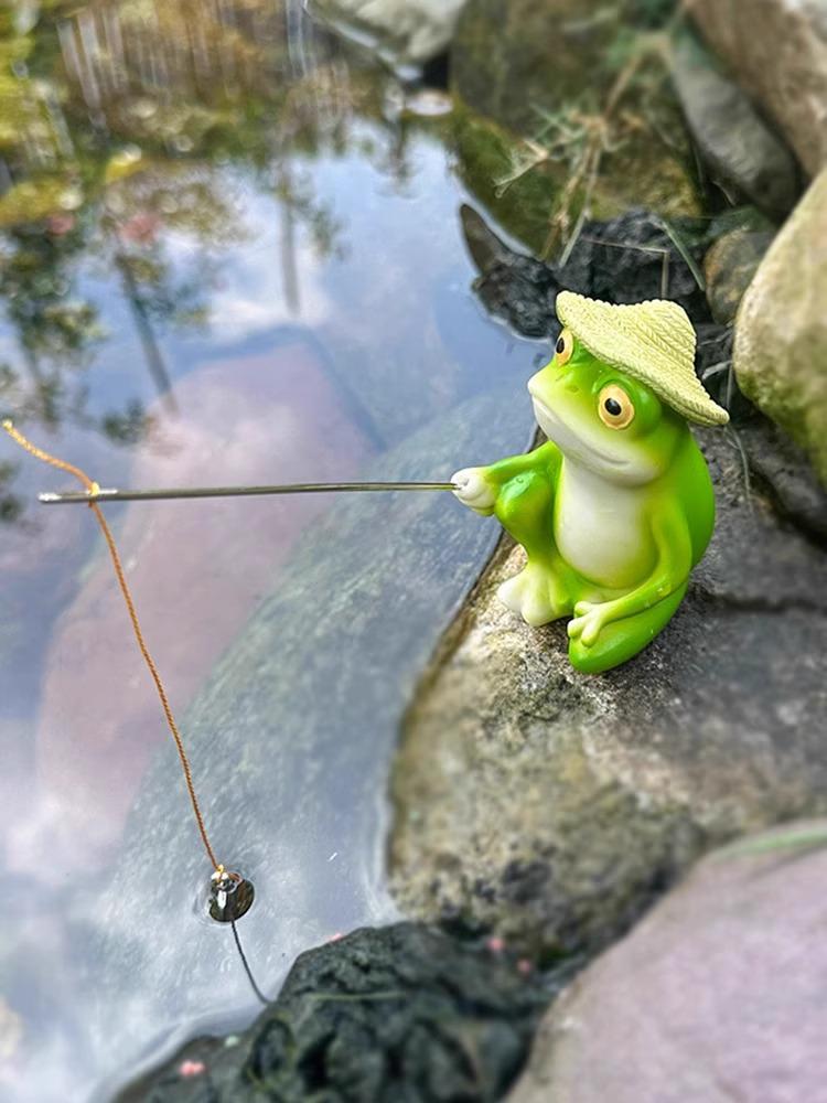 Venkovní zahradní pryskyřičná žába rybařící ozdoba - Dekorace pro jezírko a skalku