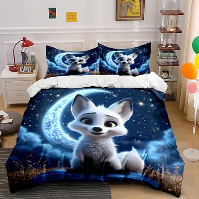 Enchanting Night Fox Set Design Exquisite Three-Piece Bedding Set Gift For Kids And Adults
