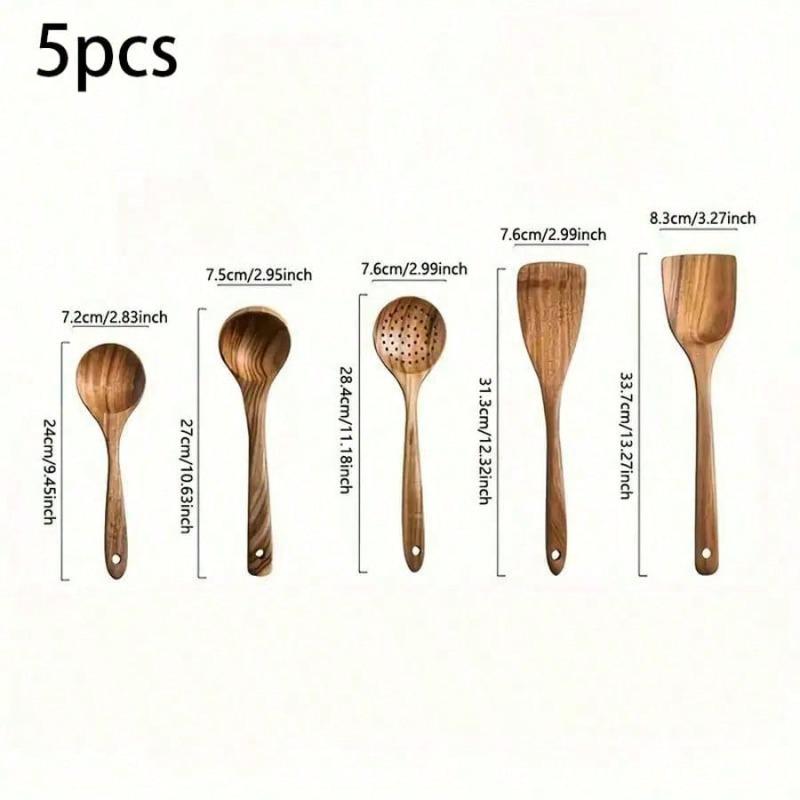 

5pcs Wooden Spoons, Sturdy Wooden Kitchen Utensils With A Box, Lightweight And Heat Resistant, Kitchen Supplies Baking Accessories