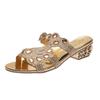 Women's Rhinestone Chunky-Heel Slide Sandals, Sexy Outdoor Casual Footwear, Anti-Slip Korean Style.