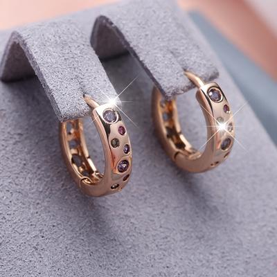 Elegante Rot Lila Olivgrün Regenbogen Zirkon Hoop Ohrringe für Frauen Mädchen Gold Farbe Runde Kreis Ohrringe Geburtstag Party Geschenke Schmuck