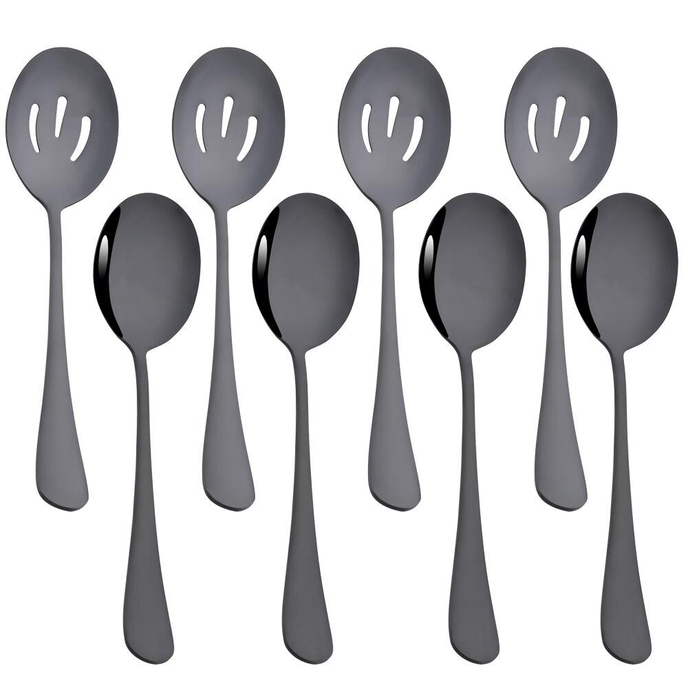 Gold Dinnerware Set Buffet Dinner Restaurant 8Pcs Service Spoon Colander Stainless Steel Cutlery Set Silver Mirror Tableware Set