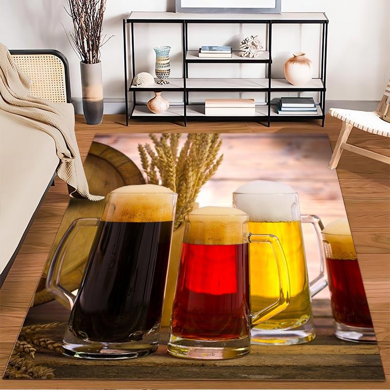 Beer Mugs On Rustic Table with Wheat and Barrel Background1Warm Tones Decor Rug Suitable for Use As an Anti-slip1 For1room and Bedroom Sofas