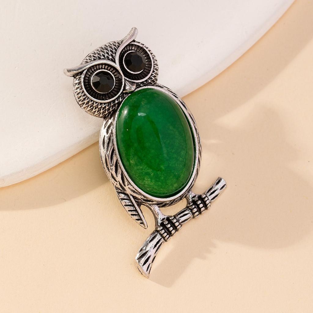 Owl Pendant Brooch With Natural Stone Embedding For Fashion Accessories