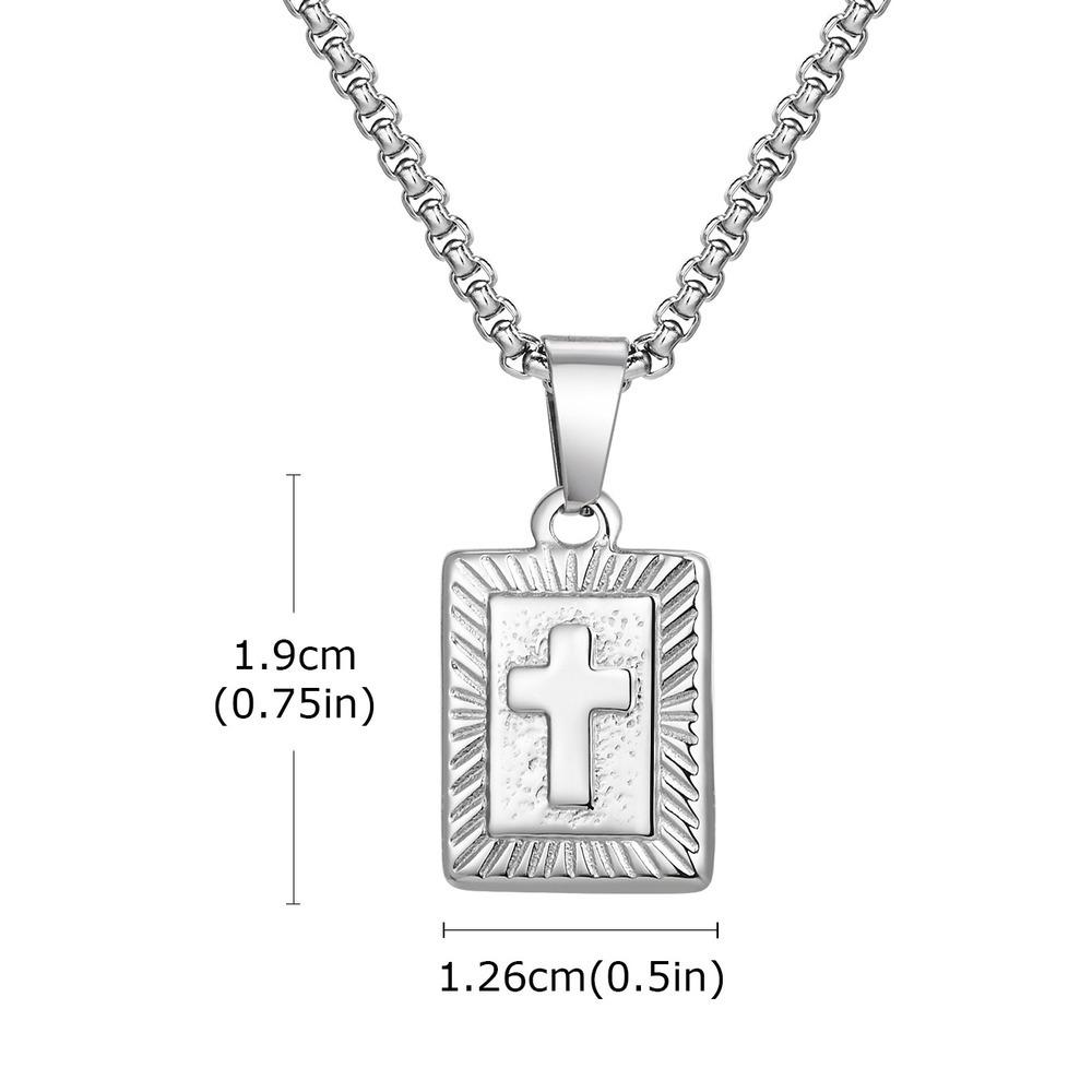 Vnox Cross Square Pendant Necklace for Men Women, Cross Pendant Collar with Stainless Steel Box Chain, Father's Day Dad Boy Gift