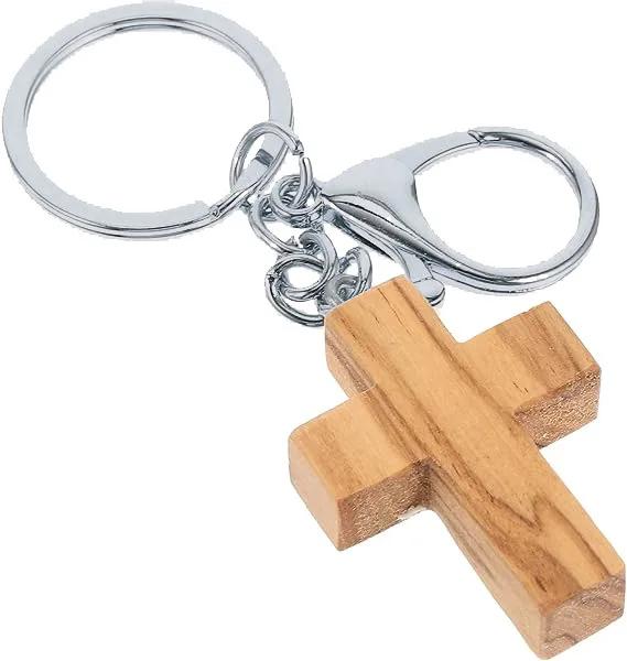 Olive Wood Cross Keychain Creative Handmade Wooden Cross Pendant DIY Decoration Pendant Holiday Gift