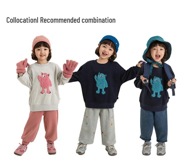 Youanbo 2026 Spring Double-Sided Knit Cartoon Hoodie - Long Sleeve, Round Neck, Loose Fit