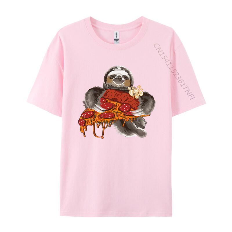 Sloth Holding Pepperoni Pizza Funny TShirt Tee Top Camisas Men Casual Clothing Gift Newest Tshirt Streetwear