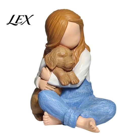 Thoughtful Gifts for Pet Loss Faceless Girl Hugging Puppy Figurine, Miniature Resin Statue, Cute Desktop Sculpture Ornament Healing Home Ornaments