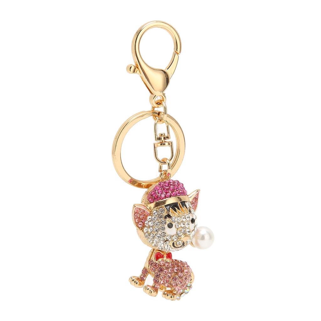 Cute Dog Keychain Bling Handbag Pendant Puppy Car Key Ring Decoration Bag Accessories Pink