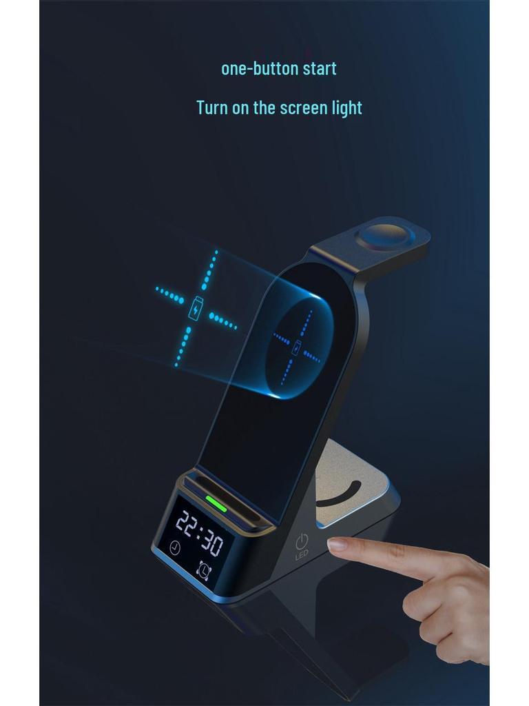4-in-1 Wireless Charging Station with Clock for Apple Watch, Earphones, and Phone