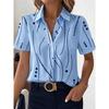Womens Loose Fit Short Sleeve Printed Shirt Casual Vacation Style Collared Open Front Top