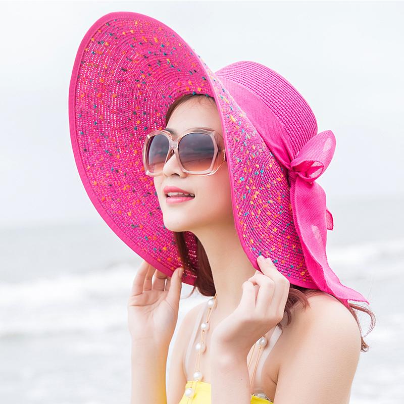 Summer Women Big Brim Straw Bow Hat Sun Fashion Wide Brim Floppy Panama Cap Outdoor Foldable Uv Protect Travel Femme Beach Hats