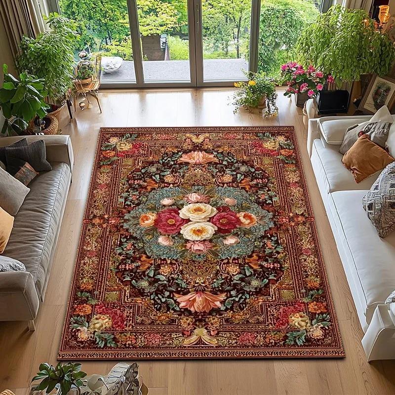 Luxury European Vintage Carpet Living Room Decoration Bedroom Carpet Washable Lounge  Mat Classic Floral Design