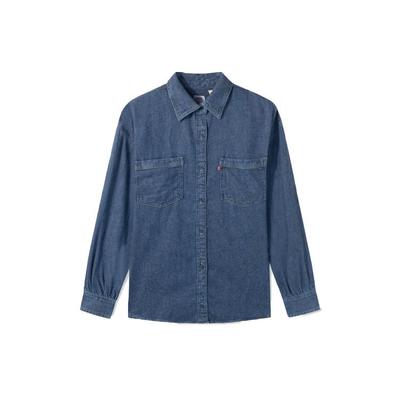 Levis Solid Color Button Down Long Sleeve Shirt Women Shirts Blue A0842-0002