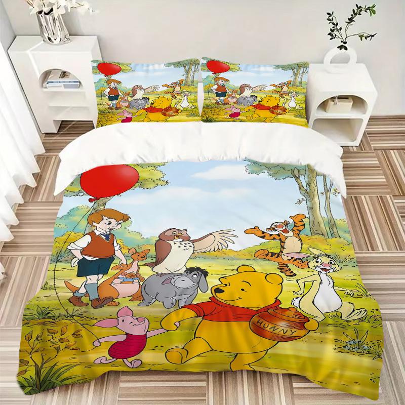 Set Lenzuola 3 Pezzi Winnie the Pooh e Amici (1 Copripiumino + 2 Federe, Senza Imbottiture) D092