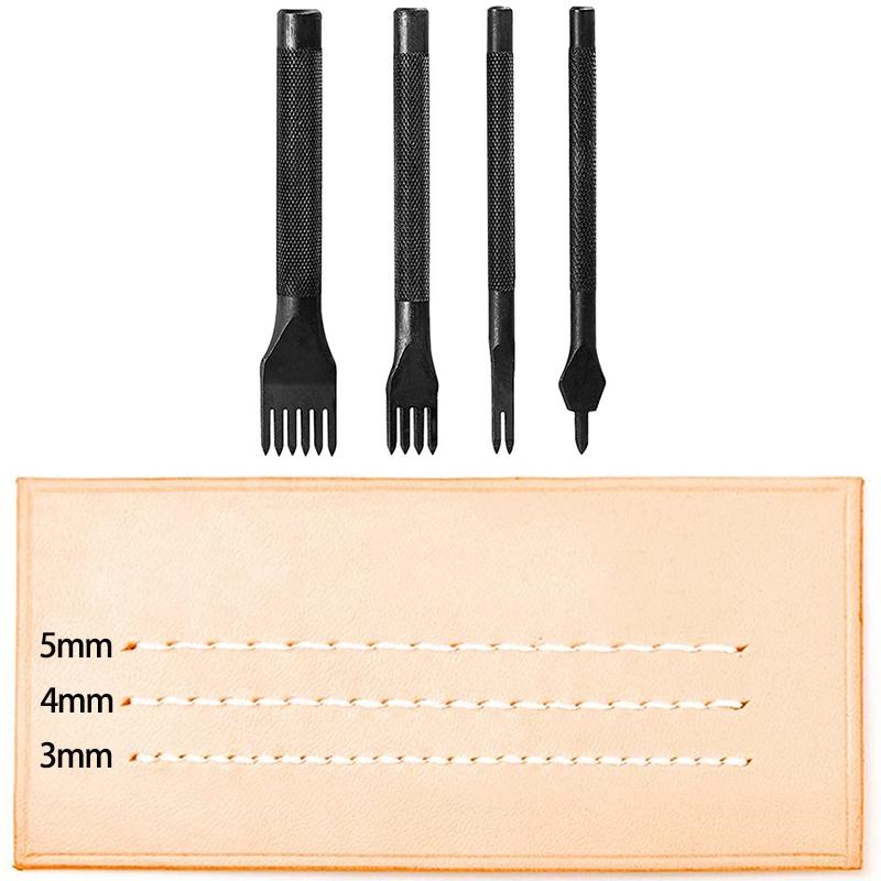 4Pcs Leather Punch Set Sewing Stitching Chisel 1 2 4 6 Prong Hole Punch Tool DIY Leathercraft Kit