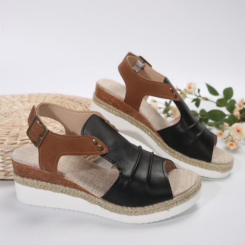 Large Size Wedge Heel Sandals Women's Summer Post-trip Strap Open-toed Sandals Women's Snout Sandals