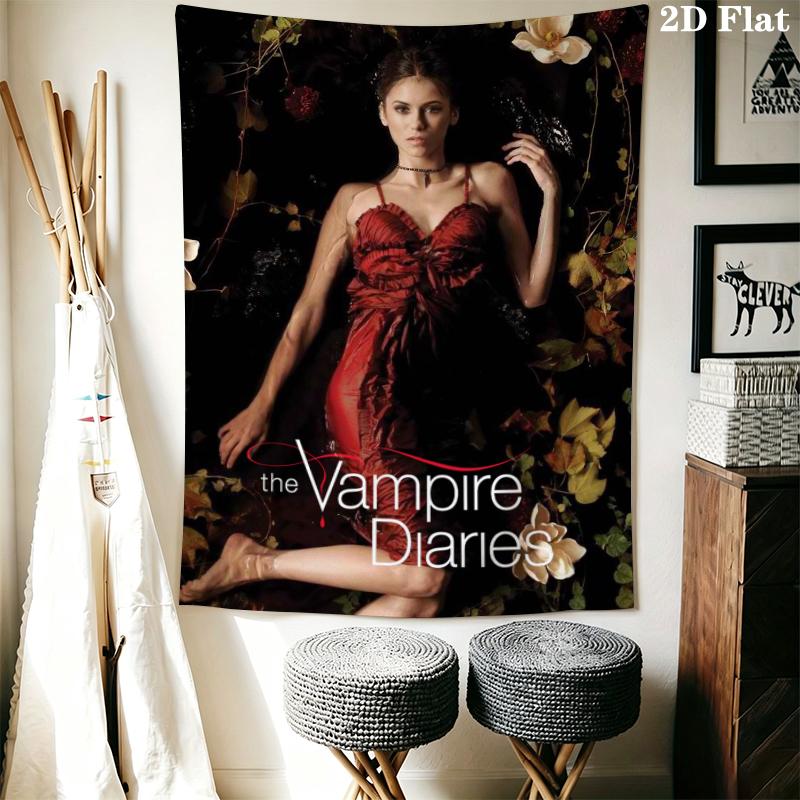 The Vampire Diaries Wall Tapestry Aesthetic Wall Hanging Printed Fabric Blanket Decorative Tapestries for Bedroom Living Room Home Decor