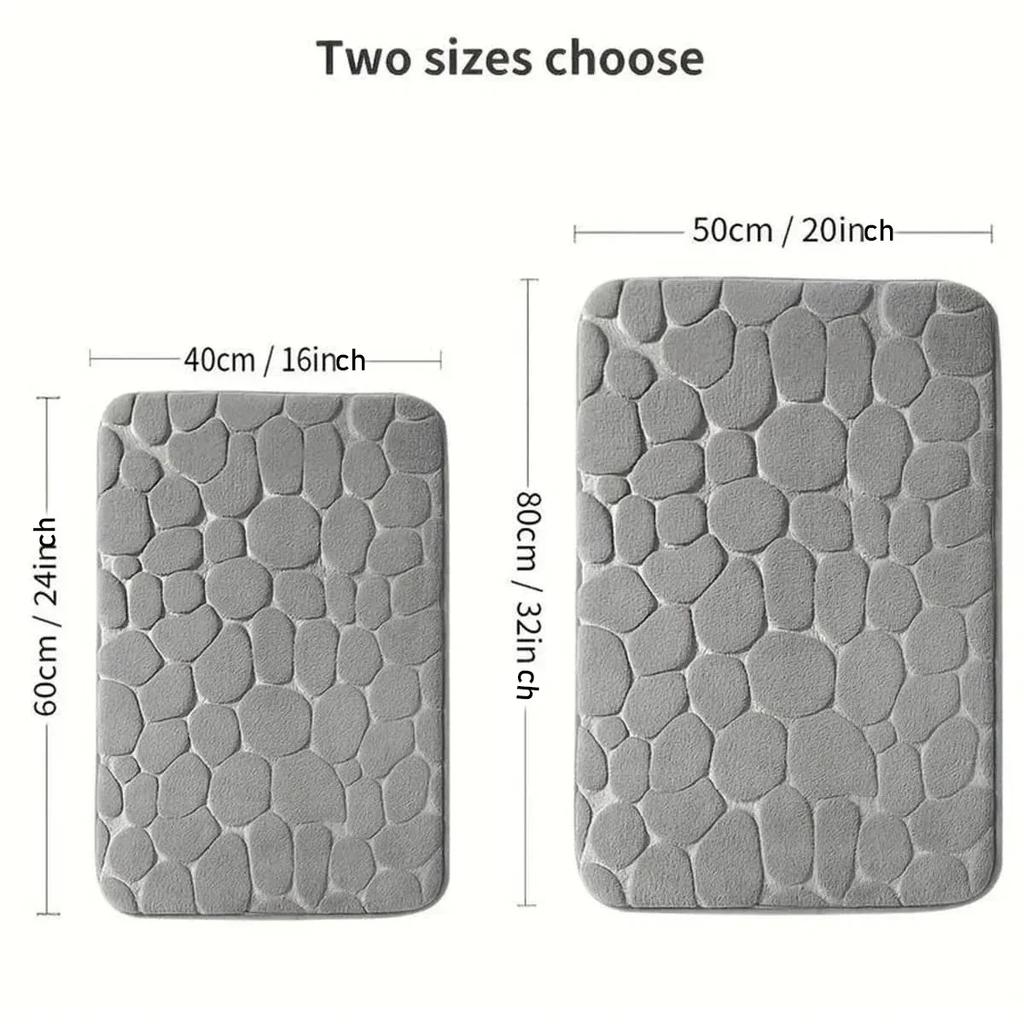 3D Non Slip Bathroom Mat Cobblestone Embossed Bath Mats Absorbent Doormat Carpet Door Floor Mats Machine Washable Quick Drying