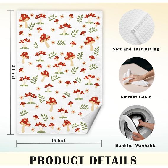 JINYO Mushroom Kitchen Towels, Red Mushroom Decorative Hand Towels for Bathroom, Cottagecore Mushroom Dish Towels Tea Towels for Kitchen, Mushroom