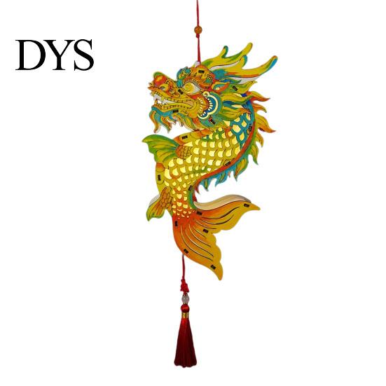 DIY Coloring Lantern Crafts Chinese Dragon Fish Kit, for Mid-Autumn Handheld Wooden Toy Festival, Handmade Assembly Kids Adults Holiday Decoration