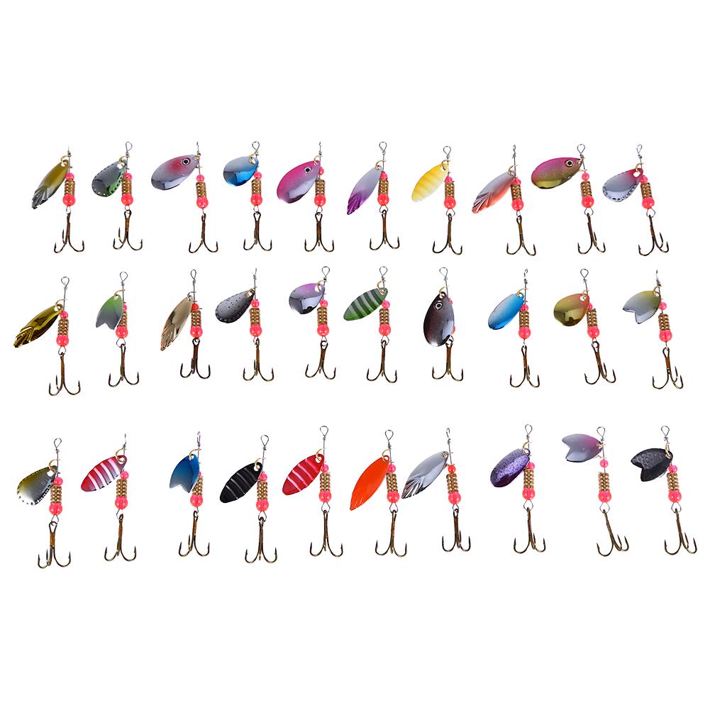 30pcs Colorful Fishing Lure Baits Set With Treble Hook Tackle Accessory For Outdoors