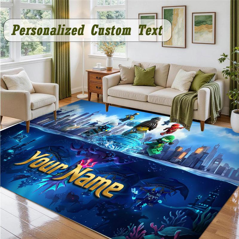 Crystal Velvet Square Rug Custom NameLEGO Ninjago Pattern Non Slip Home Floor Decor Rug
