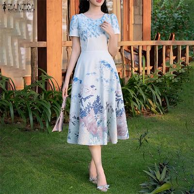 Rochie de vară cu mâneci scurte cu imprimeu ocazional pentru femei