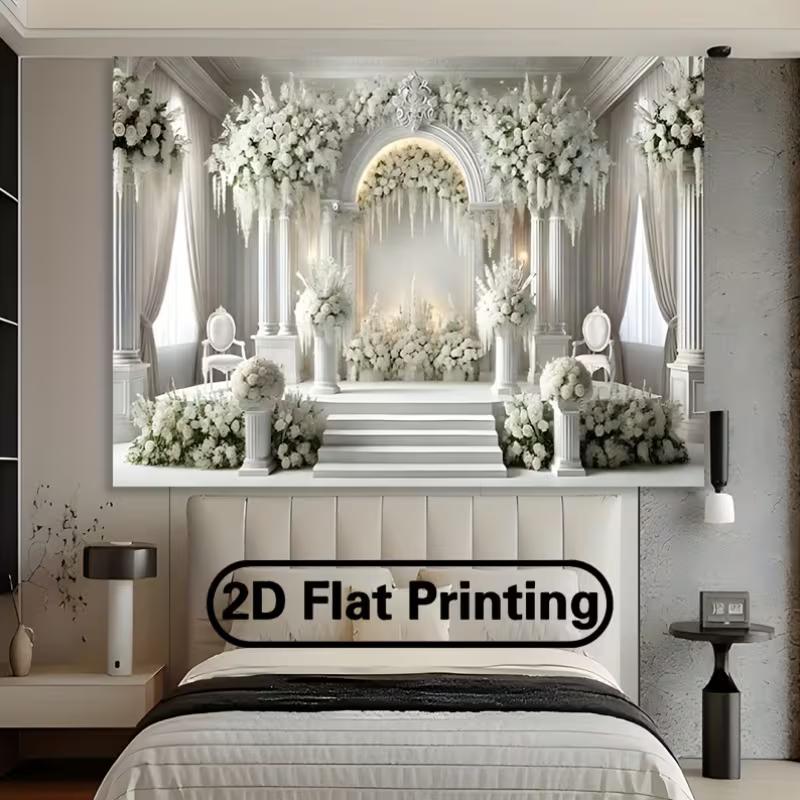 

2D All-White Floral Wedding Stage Backdrop for Wedding Photography Booth 47.2x31.5inch/120*80cm