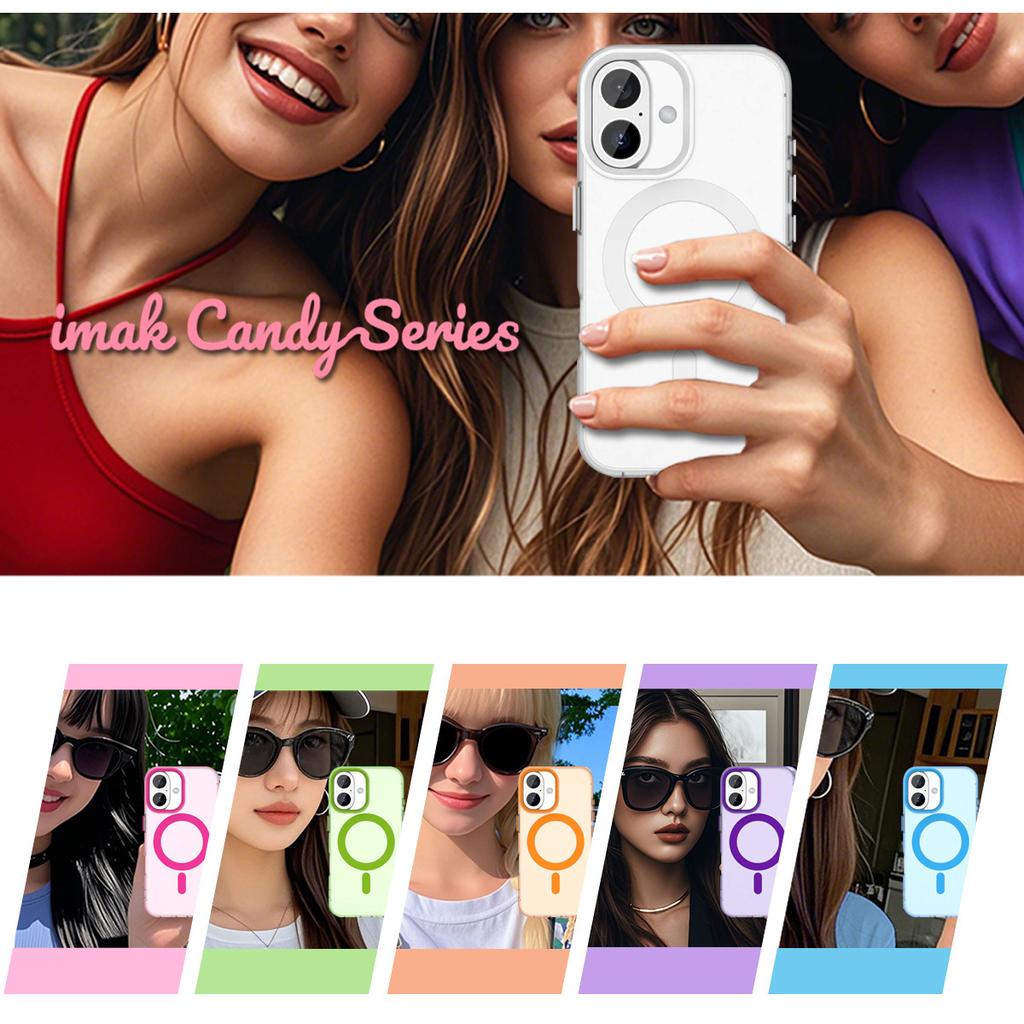 IMAK For iPhone 16 Plus Case Compatible with MagSafe Candy Color Anti Drop TPU+PET Back Cover